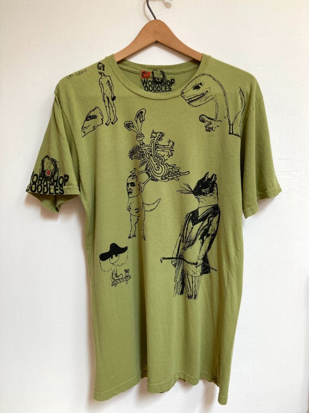 (RARE) FREECITY "Workshop Doodles" Unisex Event Tee in Army Green, Size XL, S/S